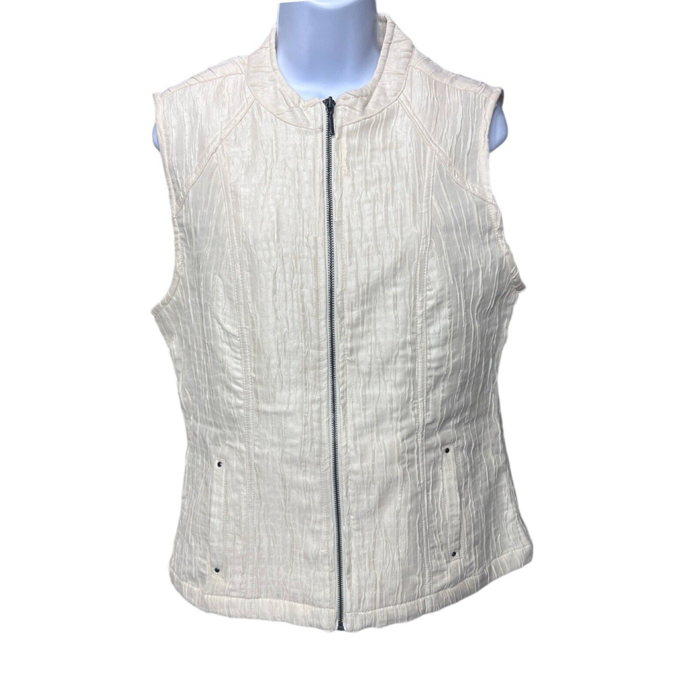 N Touch Cream Crinkle Texture Zip Front Vest Small